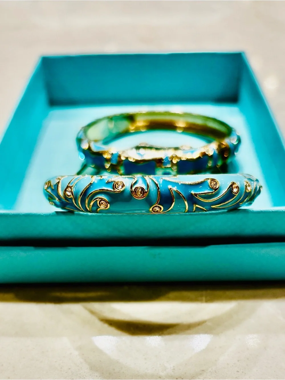 Nordstrom SEQUIN NYC Gold-Tone and Turquoise Enamel Bangle Bracelet Set